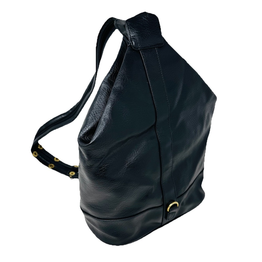 Black Faux Leather Sling Backpack Crossbody Bag -‎ Large